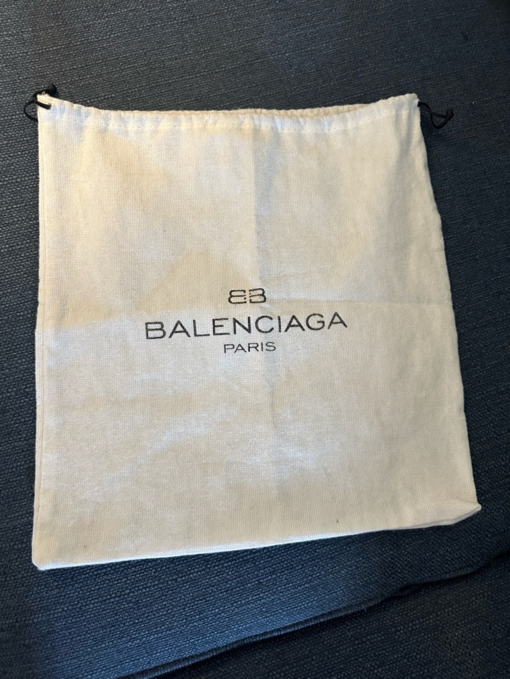 BALENCIAGA Cream Canvas Drawstring Pouch/Bag with Black Logo